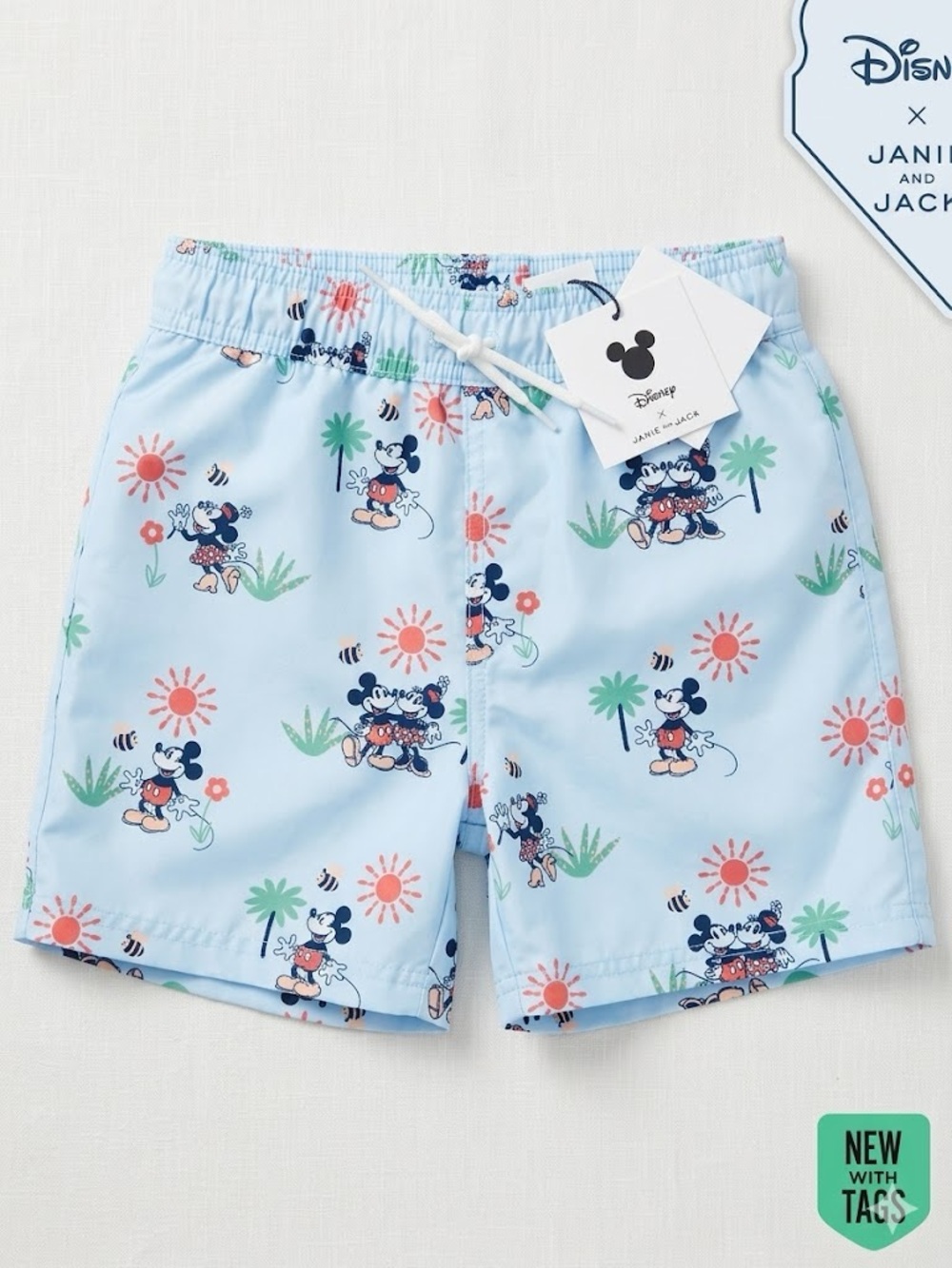 NWT Janie and Jack Light Blue Mickey Mouse Print Swim Trunks